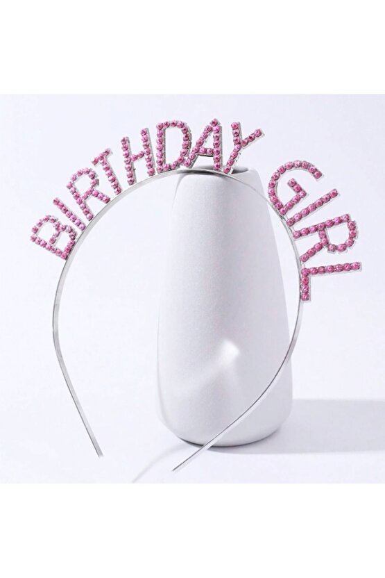 Himarry Pembe Renk Kristal Taşlı Parlak Birthday Girl Yazılı Taç 16x17 cm