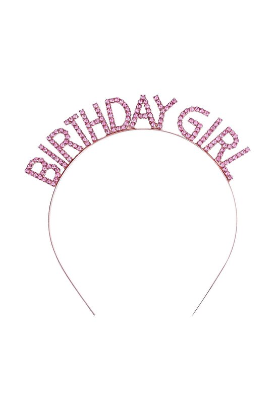 Samur Parti Parti Aksesuar & Kostüm Pembe Renk Kristal Taşlı Parlak Birthday Girl Yazılı Taç 16x17 C