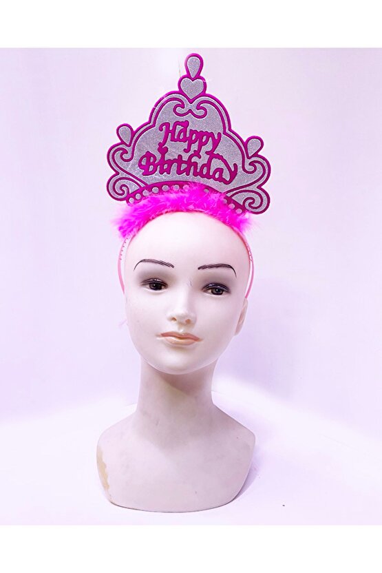 Parti Happy Birthday Neon Pembe Renk Doğum Günü Tacı 24x15 cm