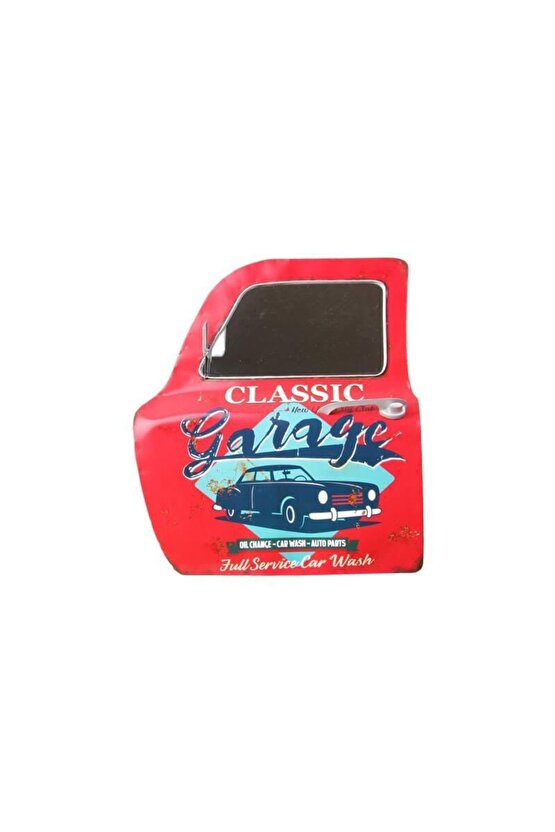 Dekoratif Classic Garage Temalı Kırmızı Araba Kapısı Ayna