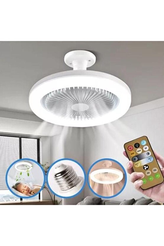 3 Işık Modlu,  Dinlenebilir, 3 Fan Hızlı, Kumandalı, Pervaneli, 42 Watt Çok Kaliteli LED Fan Ampul,