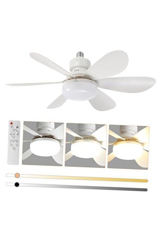 Çok Kaliteli, 3 Işık Modlu, Pervaneli, Kumandalı Serinleten Led Ampul, 62 Watt Pervaneli Fan Ampul