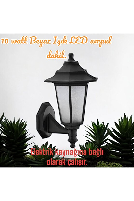 10 W. Beyaz Işık LED Ampullü Dekoratif Bahçe, Balkon, Teras, Kapı Giriş Apliği, Bahçe Duvar Armatürü