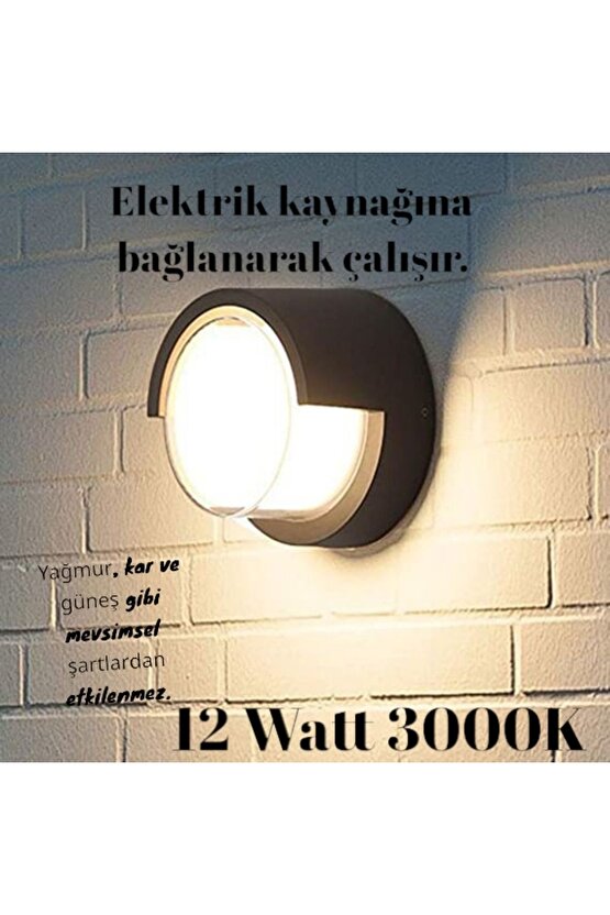 12 Watt, 3000 Kelvin, 840 Lümen Modern Tasarım Led Aplik, Şık Bahçe, Banyo, Balkon, Teras Armatürü