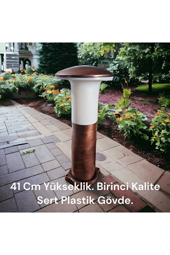 Bakır Eskitme, 41 Cm, E27 Duylu Dekoratif Set Üstü Mantar Aplik, Bahçe, Çim, Teras, Duvar Armatürü