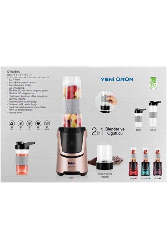 Modern Dynamıc 2in 1 Kişisel Blender ve Kahve Öğütücü Rose 0-250 ml C  F 1 Kademeli Resmi Distrib