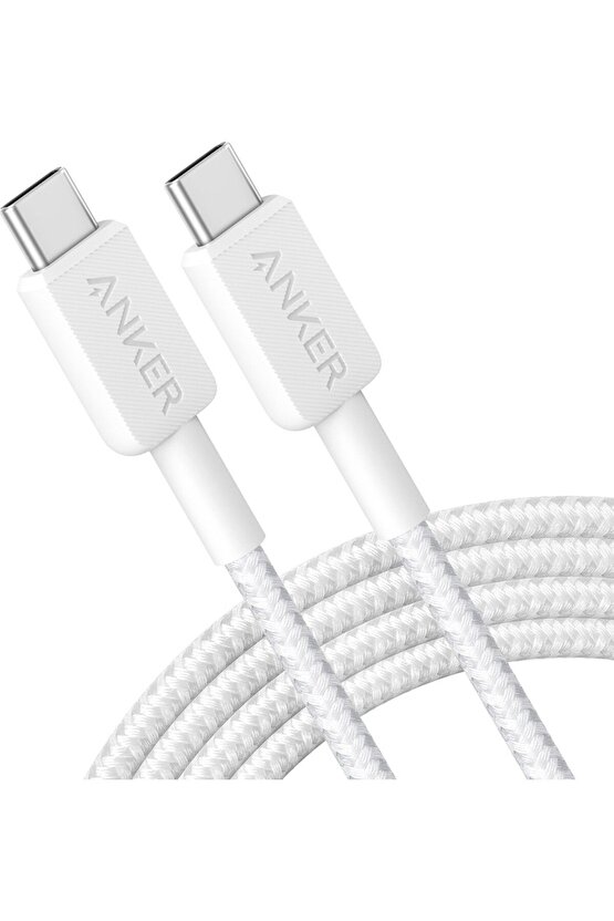 322 PowerLine USB-C to USB-C Örgülü Kablo 3ft0.9m 60W  Beyaz - A81F5 (Anker Türkiye Garant