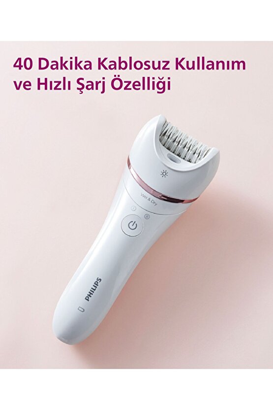 BRE73005 Epilatör (Yüz+Koltuk altı+Bikini Bölgesi+Bacak)Islak Ve Kuru,Işıklı,Kablosuz