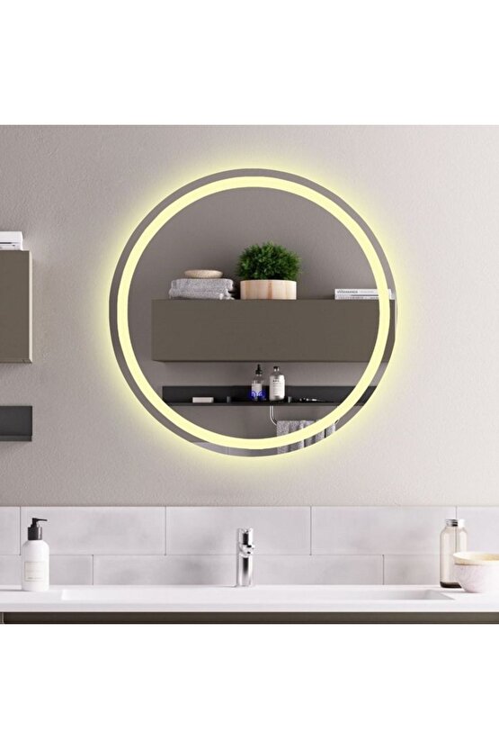 70 Cm Çapında Gün Işığı Led Işıklı Kumlamalı Led Ayna  Dekoratif Ayna  Banyo Aynası  Yuvarlak Ayn