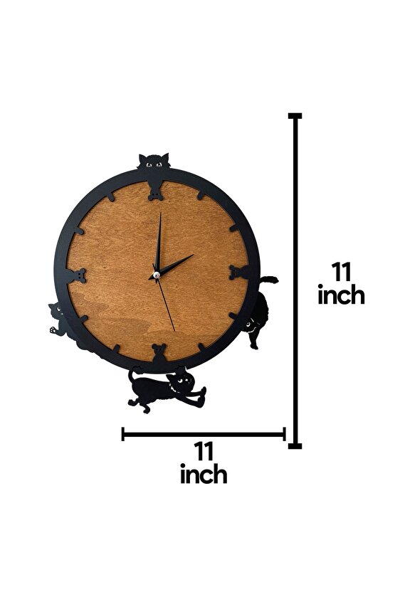 Dekoratif Sallanır Sarkaçlı Kedi Figürlü Duvar Saati