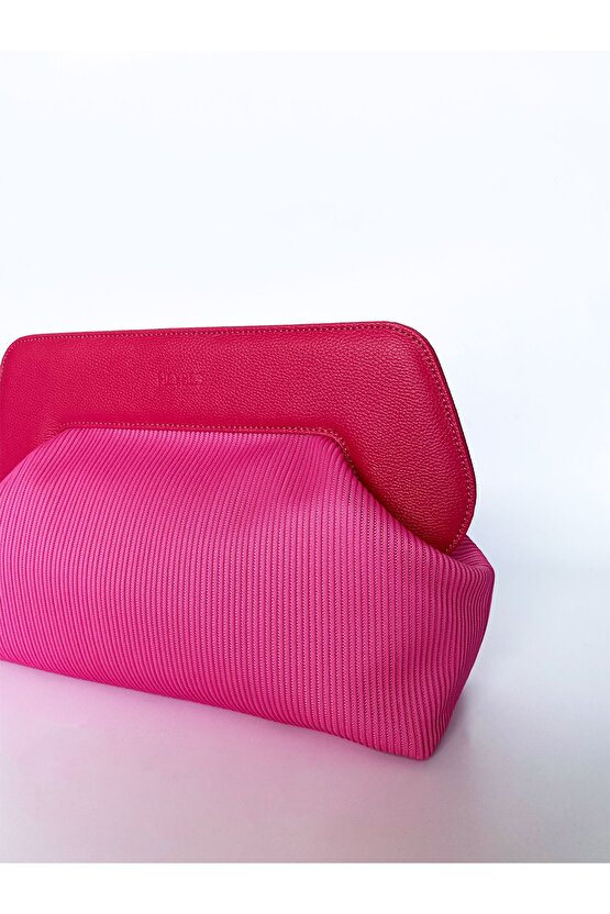 Heybes Kadın Pembe Fitilli Geniş Clutch El Çantası