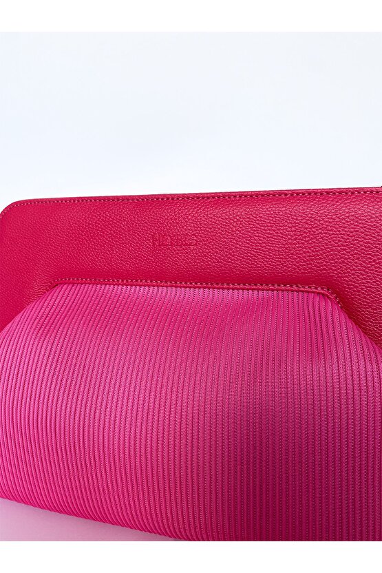 Heybes Kadın Pembe Fitilli Geniş Clutch El Çantası