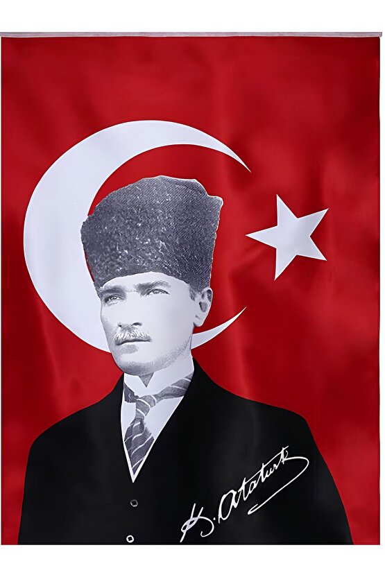 70 x 105 cm Atatürk Portreli Türk Bayrağı - Yüksek Kalite Bez