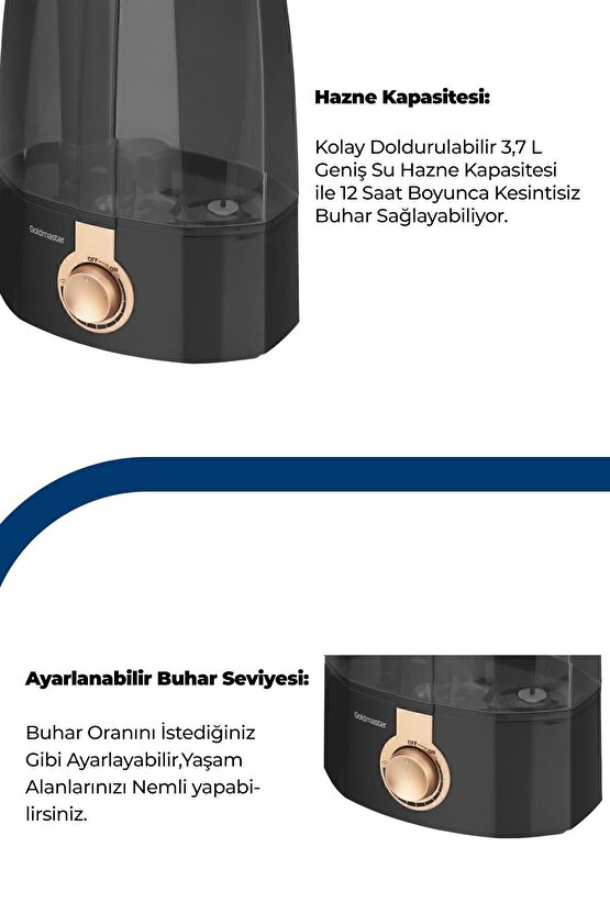 Nemo Ultrasonik Sessiz 3,7l Su Tankı 12 Saat Kesintisiz Buhar Veren Hava Nemlendirme Cihazı