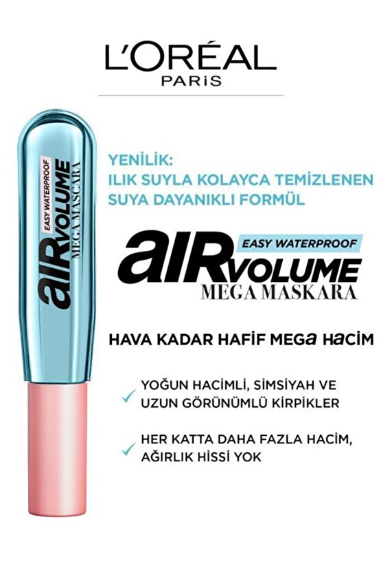 Loréal Paris Air Volume Mega Easy Waterproof Suya Dayanıklı Maskara - Siyah