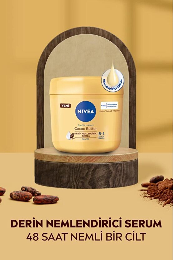 Cocoa Butter El Ve Vücut Bakım Kremi 400ml, 48 Saat Nemlendirici Serum, E Vitamini, Kakao Yağı