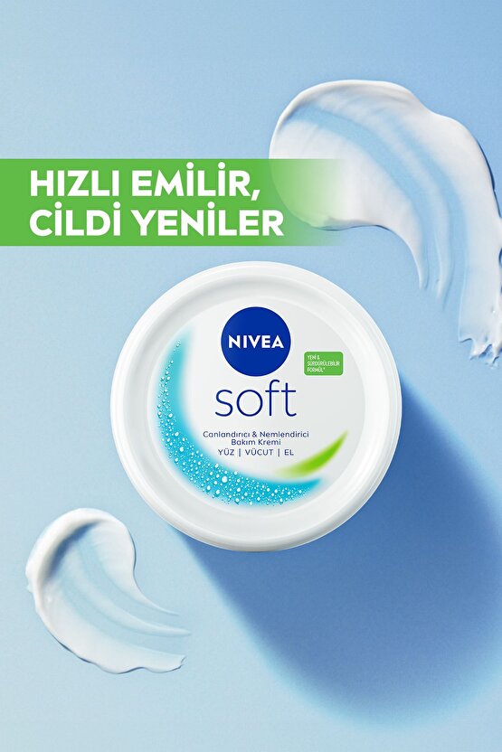 Soft Nemlendirici Bakım Kremi 300ml, Jojoba Yağı, E Vitamini, Hızlı Emilir, El Yüz Vücut İçin