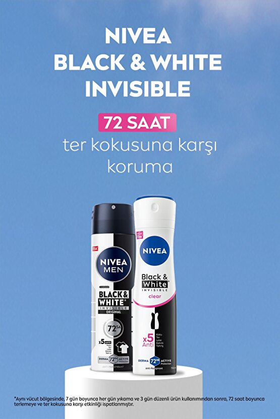 Kadın Sprey Deodorant Black&White Invisible Clear 150ml, 72 Saat Anti-perspirant Ter Koruması