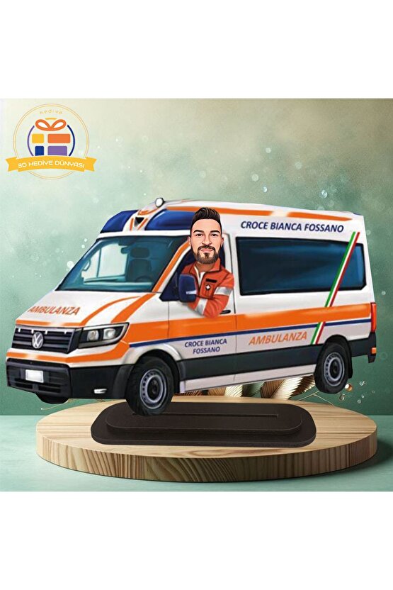 ambulans şoförü sağlıkçı karikatürü biblo hediye  3d masa üstü biblo hediyesi