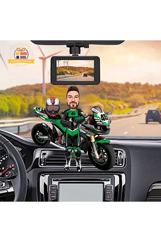 motorsiklet kasklı motorcu yarış motoru motorcu çoçuk karikatürü Araba Dikiz ayna süsü