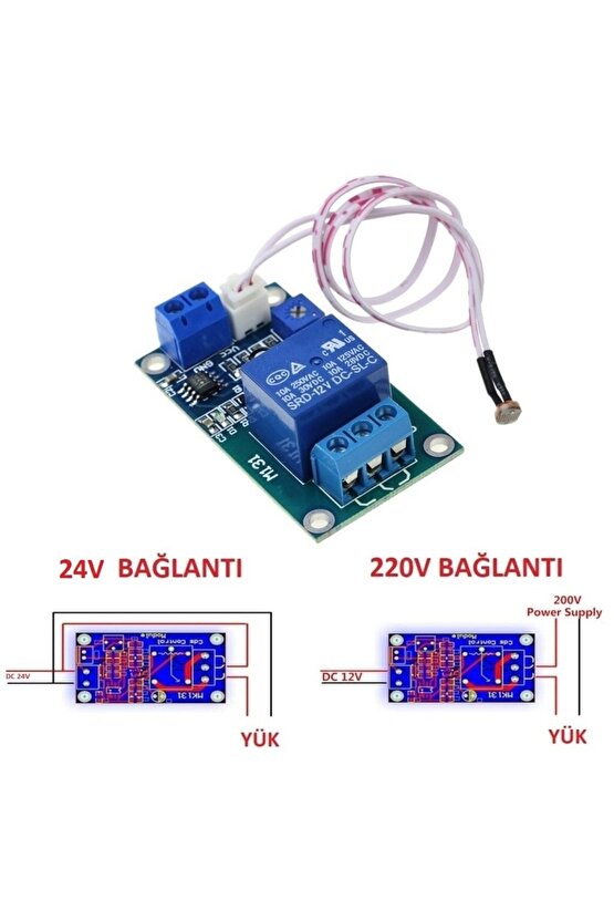 Xh-m131 Ldr Işık Kontollü Tek Kanal Röle 24v Gündüz Gece Algılayıcı Röle