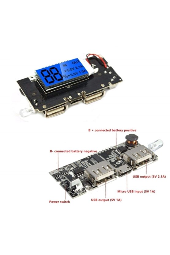 Çift Usb Çıkışlı Ekranlı Powerbank 18650 Pil Şarj Cihaz H913-a Modülü - Powerbank Entegre Board