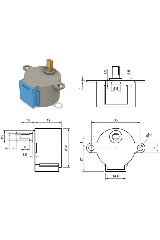 Arduino 28 BYJ-48 Redüktörlü Step Motor ve ULN2003A Step Motor Sürücü Kartı