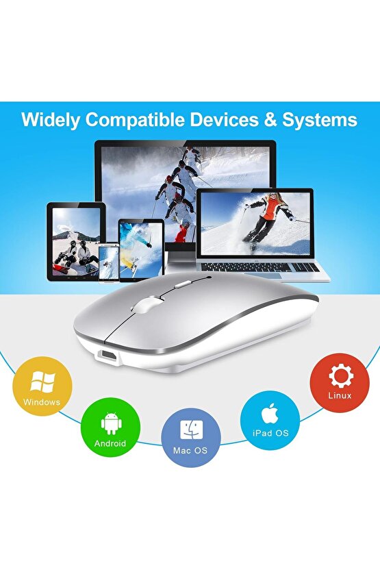 ŞARJLI MOUSE 2.4GHZ USB WİRELESS VE BLUETOOTH LU SESSİZ FARE İOS ANDROİD TABLET TELEFON UYUMLU