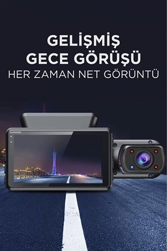 Ta-03 Siyah 1296p Araç Içi 2 Kameralı Lcd Ekranlı Gece Görüşlü , G-sensörlü Kamera