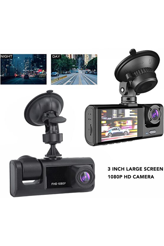 3 KAMERALI ARAÇ İÇİ KAMERA KAYIT CİHAZI 3 LENS CARDVR DASH CAM ÖN İÇ VE GERİ GÖRÜŞ KAMERASI