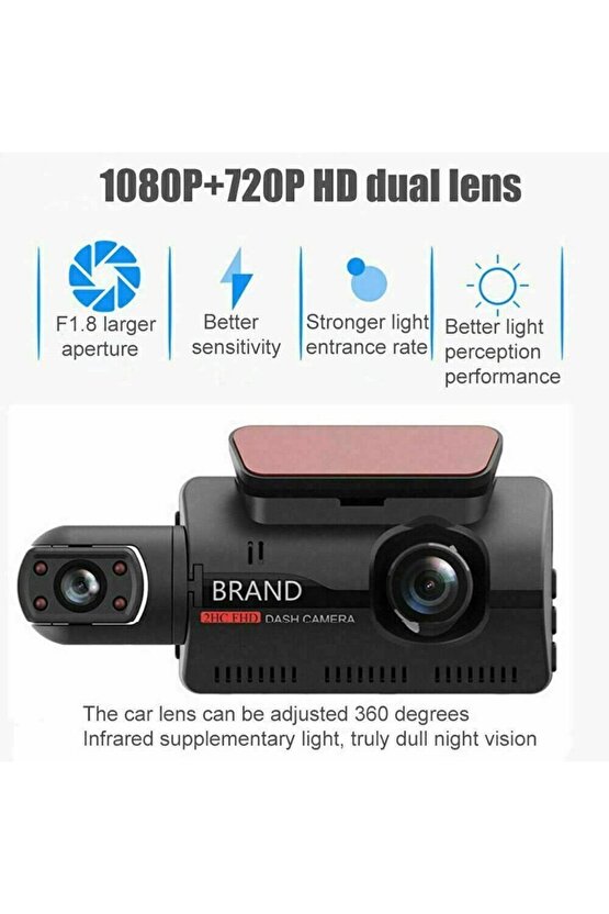 2 KAMERALI ARAÇ İÇİ KAMERA EKRANLI 2 LENS CARDVR DASH CAM ÖN VE İÇ