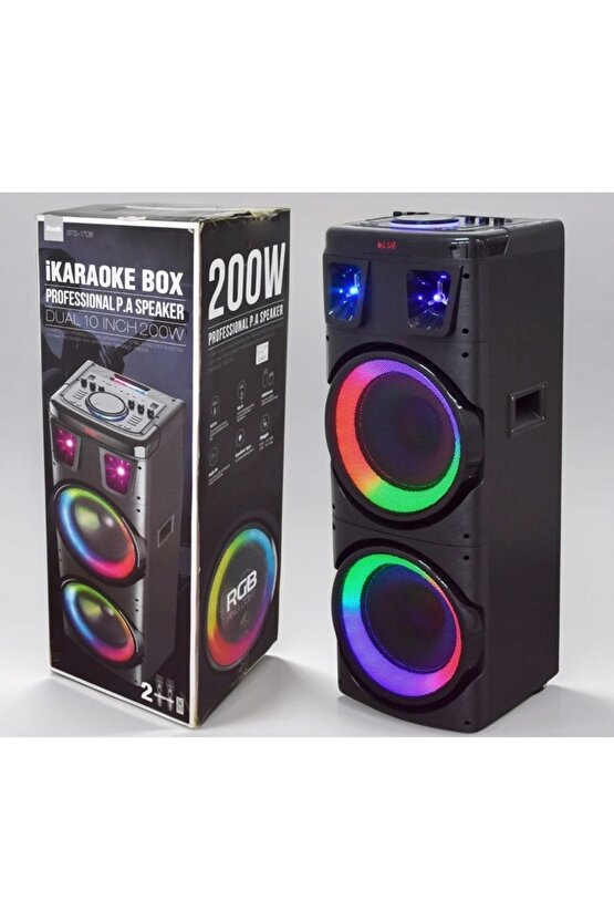 BÜYÜK BOY KABLOSUZ HOPARLÖR 200W ÇİFT KABLOSUZ MİKROFONLU KARAOKE BLUETOOTH SPEAKER ŞARJLI PARTYBOX