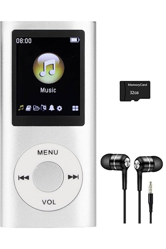 METAL MP3 ÇALAR DİJİTAL EKRANLI MP4 PLAYER SES KAYIT FM RADYO 32GB HAFIZA KARTI HEDİYE