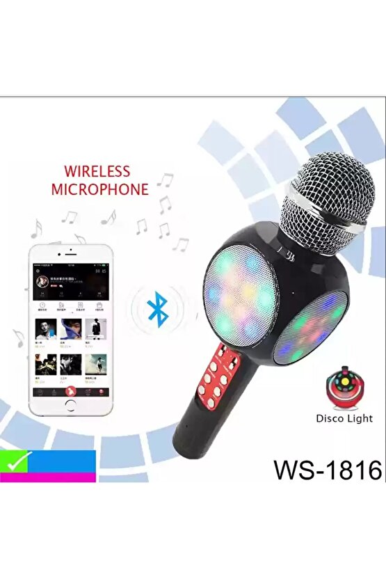 LED IŞIKLI ŞARJLI KABLOSUZ KARAOKE MİKROFON BLUETOOTH HOPARLÖR SES DEĞİŞTİRME SD KART USB GİRİŞLİ