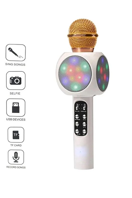 LED IŞIKLI ŞARJLI KABLOSUZ KARAOKE MİKROFON BLUETOOTH HOPARLÖR SES DEĞİŞTİRME SD KART USB GİRİŞLİ