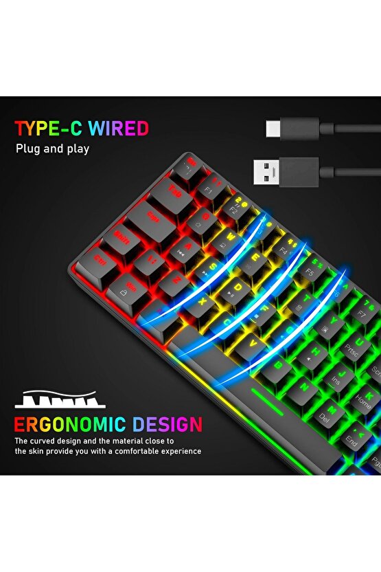 MEKANİK OYUNCU KLAVYESİ RGB LED IŞIKLI TYPE-C GİRİŞLİ RED SWİTCH MECHANİCAL GAMİNG KEYBOARD