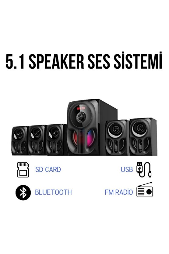 5+1 SES SİSTEMİ BLUETOOTH SD KART USB GİRİŞLİ 5.1 KANAL SPEAKER HOPARLÖR