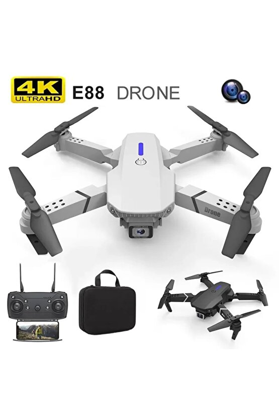 E88 DRONE 4K HD ÇİFT KAMERALI DRONE APP KONTROL WİFİ Lİ KATLANABİLİR QUATCOPTER X3 BATARYA