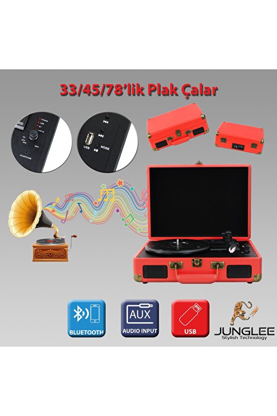 Nostaljik Pikap Plakçalar 33-45-78 Lik Plak Uyumlu Plak Çalar Bluetooth Hoparlör Mp3 Usb Player