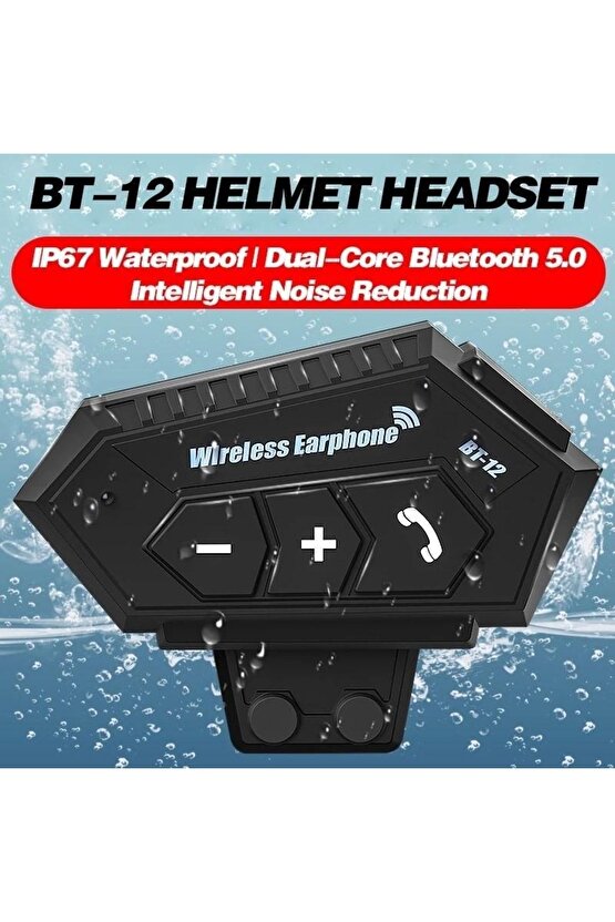 Bt12 Bluetooth 5.0 Motorsiklet Interkom Mikrofonlu Kulaklık Kask Bluetooth Kulaklık