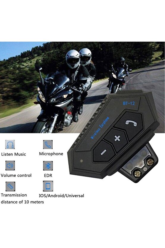 Bt12 Bluetooth 5.0 Motorsiklet Interkom Mikrofonlu Kulaklık Kask Bluetooth Kulaklık