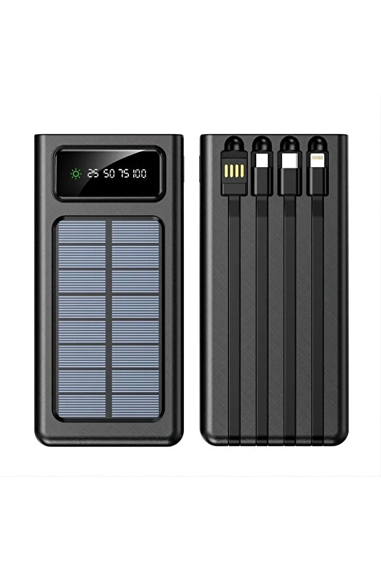 20000 Mah Güneş Enerjili Powerbank Ios Android Uyum Lcd Ekranlı Type C Mikro Usb Lightning Çıkışlı