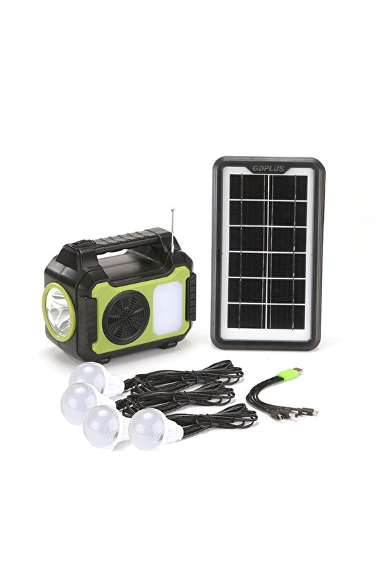 Güneş Enerji Panelli Solar Güç Sistemi Powerbank Kamp Doğa Balık Karavan Fener Fm Bluetooth Müzik