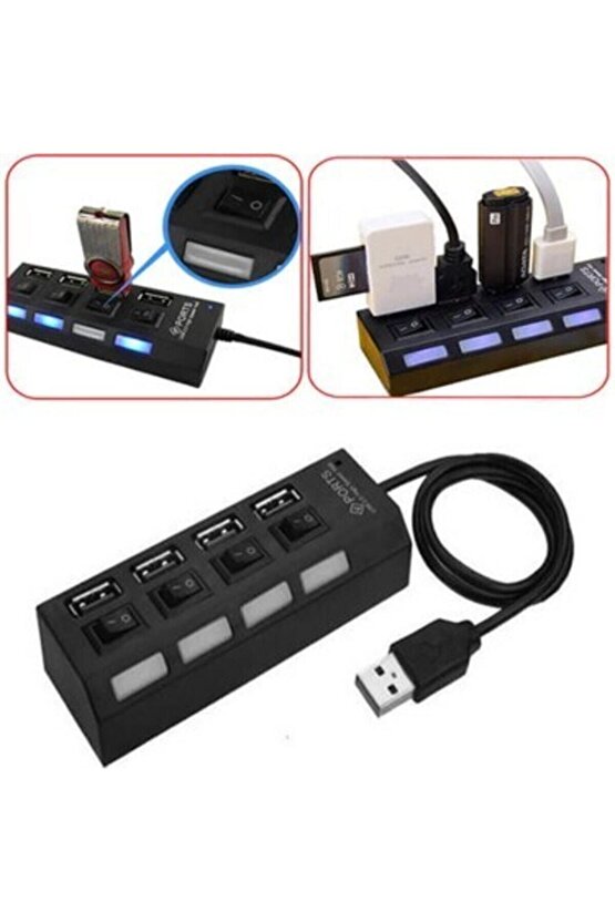 4 Port Usb Çoklayıcı 2.0 Usb Hub 30 Cm On Of Lu Uyumlu 4port-on-oflu