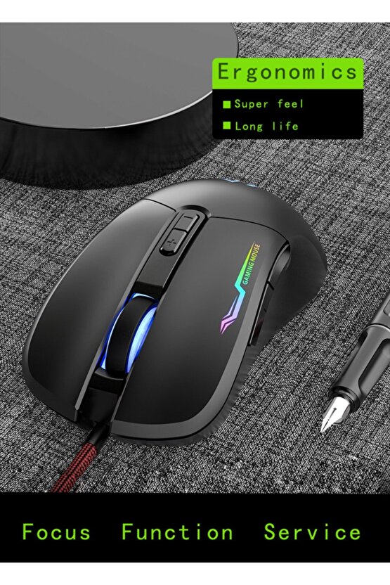 Profesyonel Rgb Led Işıklı Oyuncu Mouse 800-3200 Ayarlanabilir Dpi Gaming Mouse