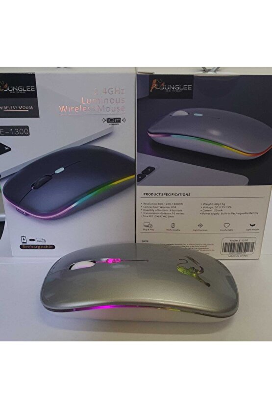 Rgb Led Işıklı Şarjlı Kablosuz Mouse Sessiz 2.4 Ghz Usb Wireless 800-1200-1600 Ayarlanabilir Dpi