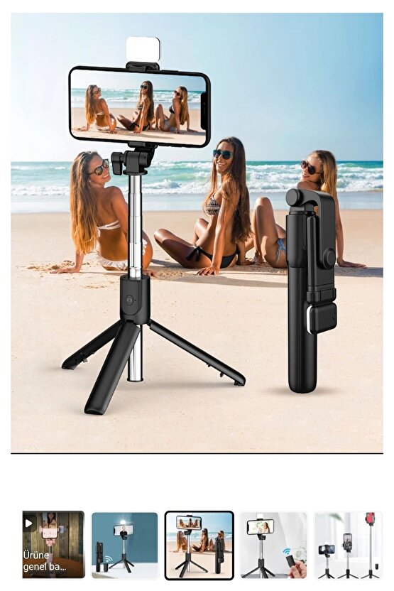 Bluetooth Lu Led Işıklı Selfie Çubuğu Uzaktan Kumandalı Yatay Özçekim Tripod