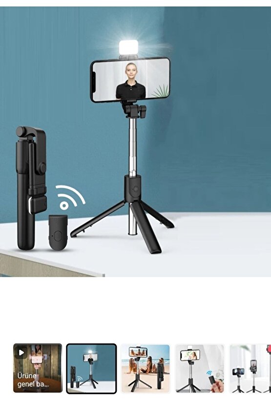 Bluetooth Lu Led Işıklı Selfie Çubuğu Uzaktan Kumandalı Yatay Özçekim Tripod