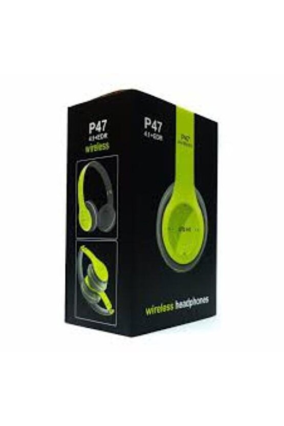 P47 Kablosuz Bluetooth Uyumlu Kulaklık Yükses Ses Ve Bass Fm Radyo Yeşil