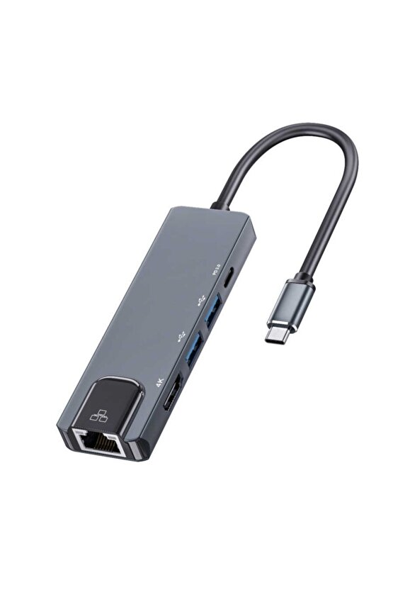 5 In 1 Usb Type C - 4k Hdmi Hdtv Lan Usb 3.0 Usb Pd Hub Adaptörü